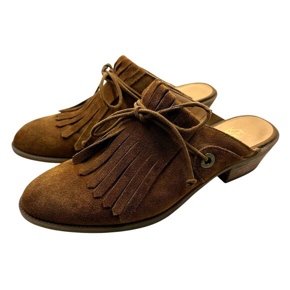 Franco Sarto Ranita Suede Fringe Mule Slip-On Brown Heels Size 8M - Picture 1 of 10